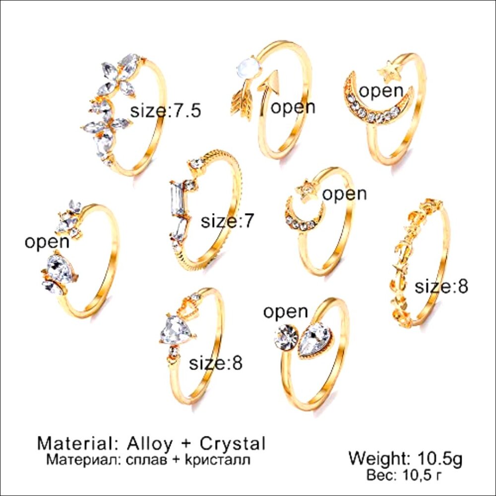 Stackable Moon Star Knuckle Rings Set, 9-Pack Adj… - image 6